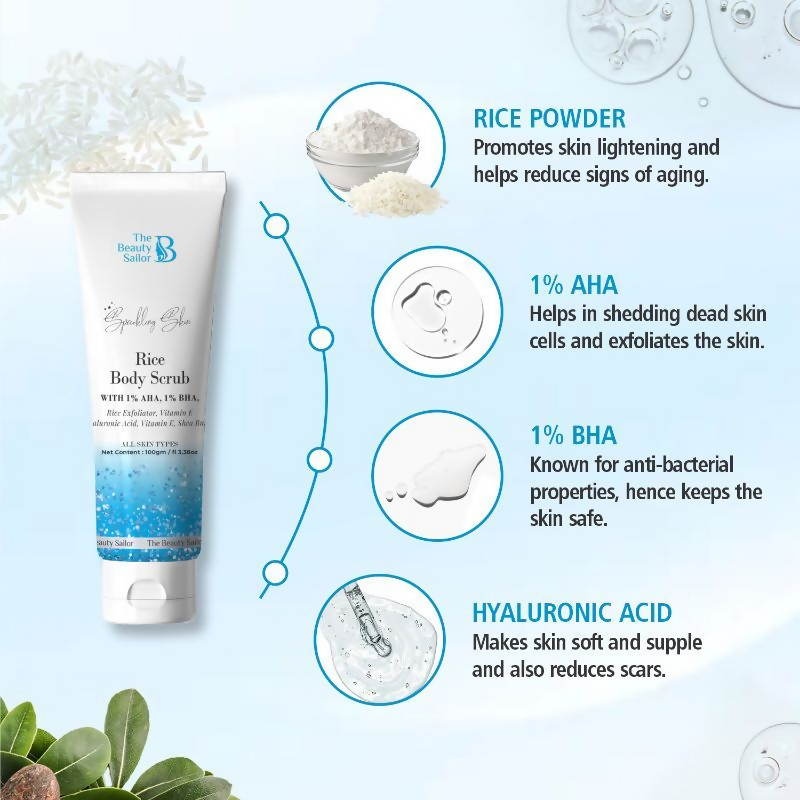 The Beauty Sailor Sparkling Skin Rice Body Scrub For Glowing Skin - Distacart