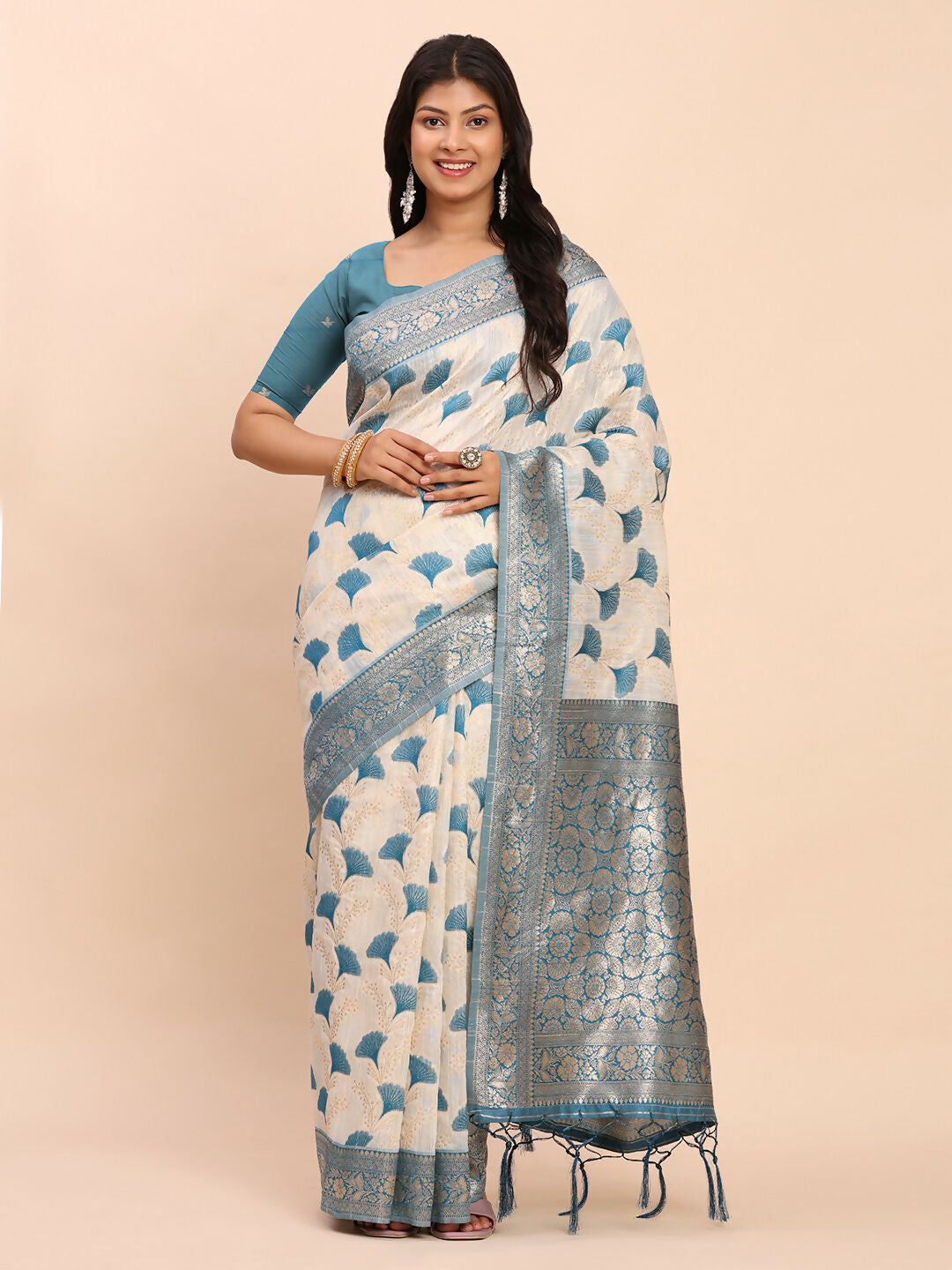 Astita Linen Cotton Sky Blue Saree