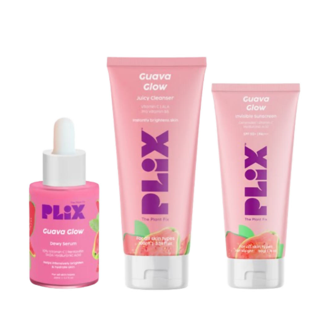 PLIX The Plant Fix Guava Glow Regime With Cleanser With 10% Vitamin C Serum & Invisible Sunscreen - Distacart