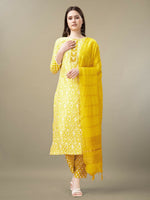 Thumbnail for Jyoti Fashion Women's Yellow Rayon Embroidery & Sequence work Kurta with Trouser & Dupatta - Distacart
