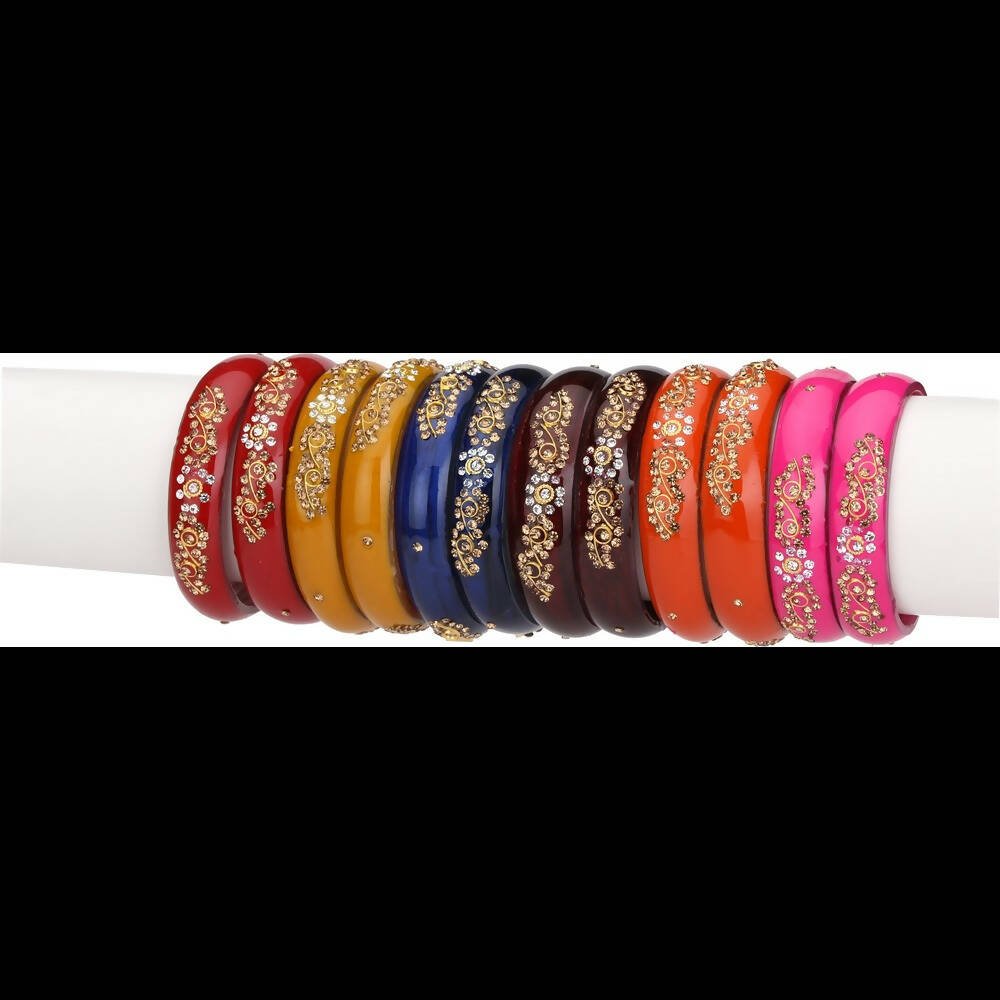 Afast Bridal Wedding & Party Fashionable Colorful Glass Bangle/Kada Set, Pack Of 12 - Distacart