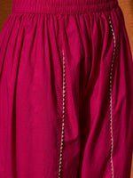 Thumbnail for Anouk Pink Floral Embroidered V-Neck Mirror Work Pure Cotton Straight Kurta & Dhoti Pant - Distacart