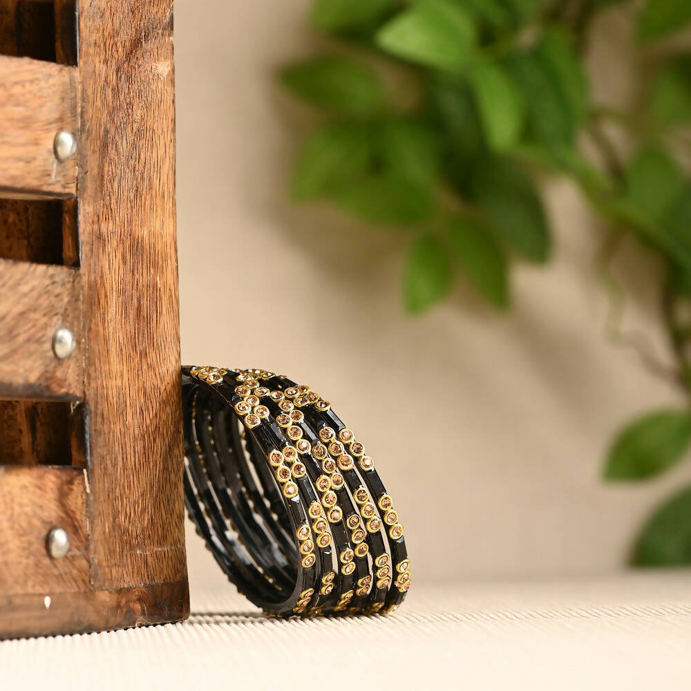 Afast Elegant Bridal & Wedding Party Fashion Bangle/Kada Set, Black, Glass, Pack Of 12 Model No- A18 - Distacart