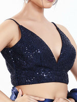 Thumbnail for Joban Fashion Navy Blue Sequin Padded Blouse With V Neck Sleeveless - Distacart
