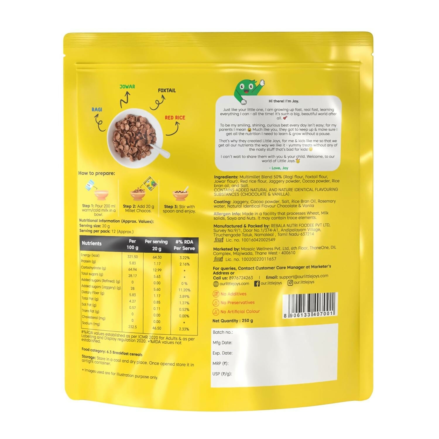 Little Joys Millet Choco Crunch Breakfast Cereal for Kids Made with Ragi, Jowar, Foxtail & Red Rice