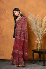 Thumbnail for Very Much Indian Pure Kota Cotton Handblock Printed Saree - Red - Distacart