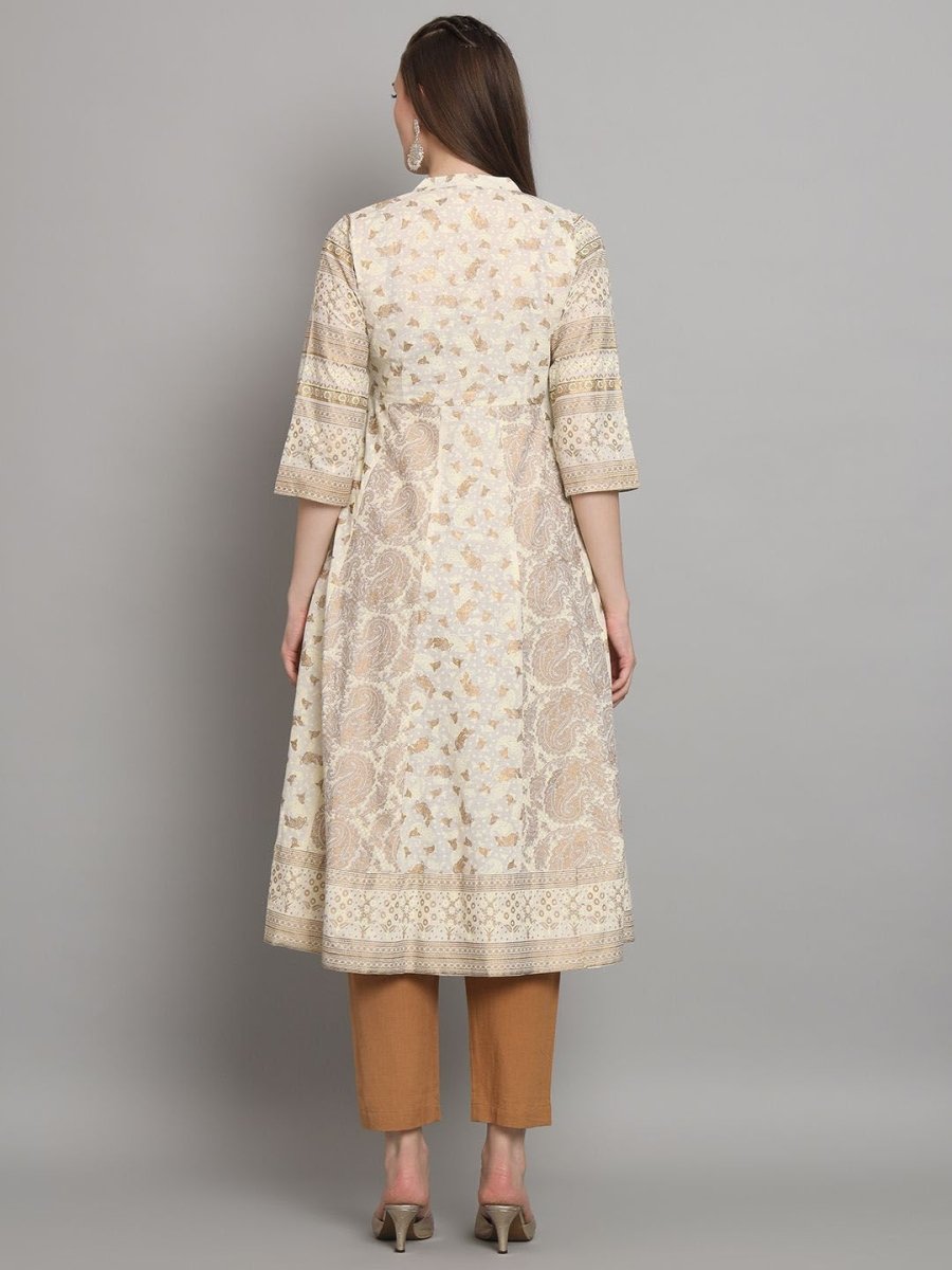 Anouk Ethnic Motifs Printed Mandarin Collar Empire Cotton Anarkali Kurta