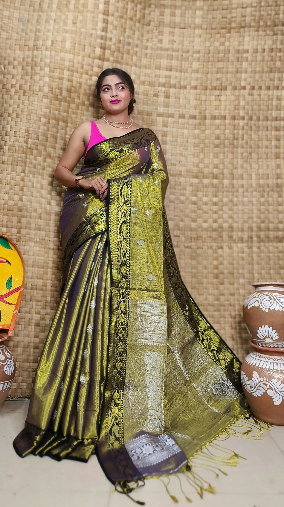 Exclusive Collection Bronze Beautiful Tissue Benarasi Saree - Dista
