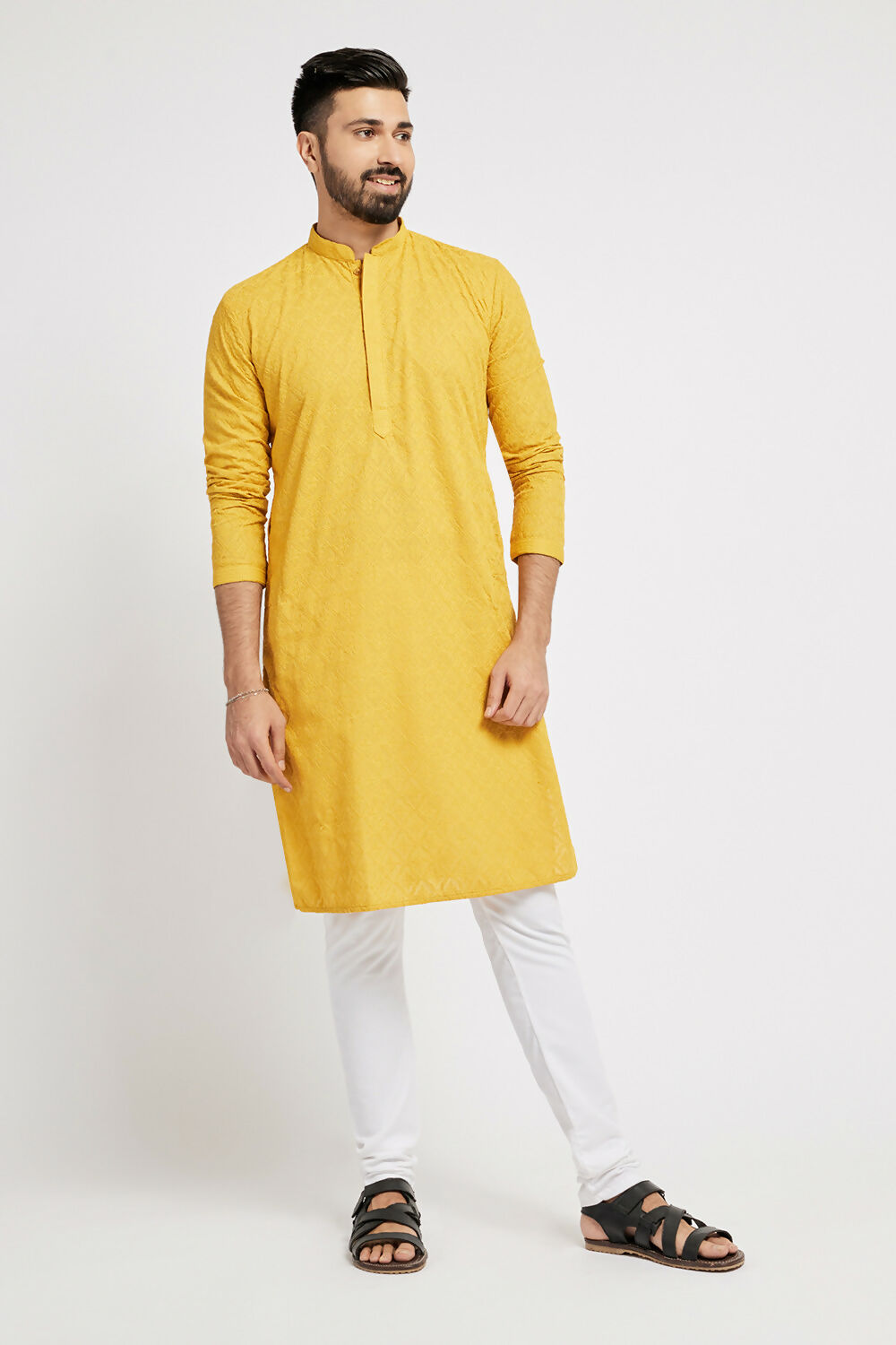Ethnic India Yellow Men's Kurta Ethnic Motifs Cotton - Distacart