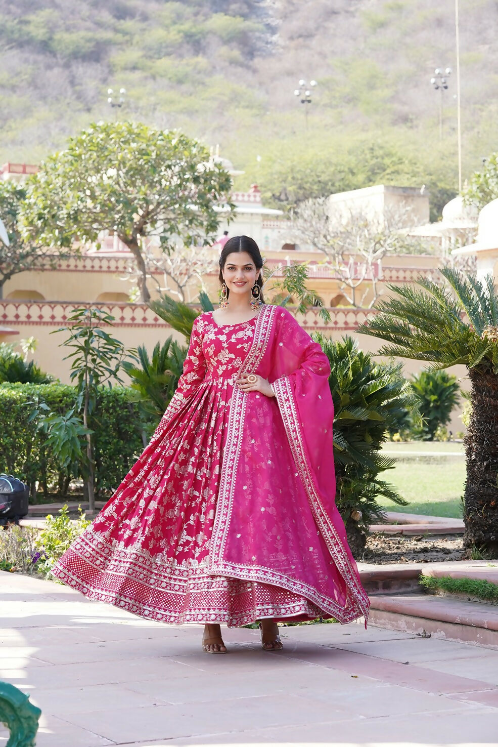 Joban Fashion Pink Viscose Jacquard Sequence Embroidery Work Kurta Set