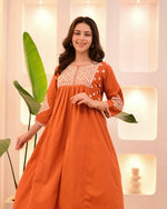 Thumbnail for The52 Women's Beautiful Viscose Rayon Fabric Thread Work Flared Kurta Pant Set - Distacart