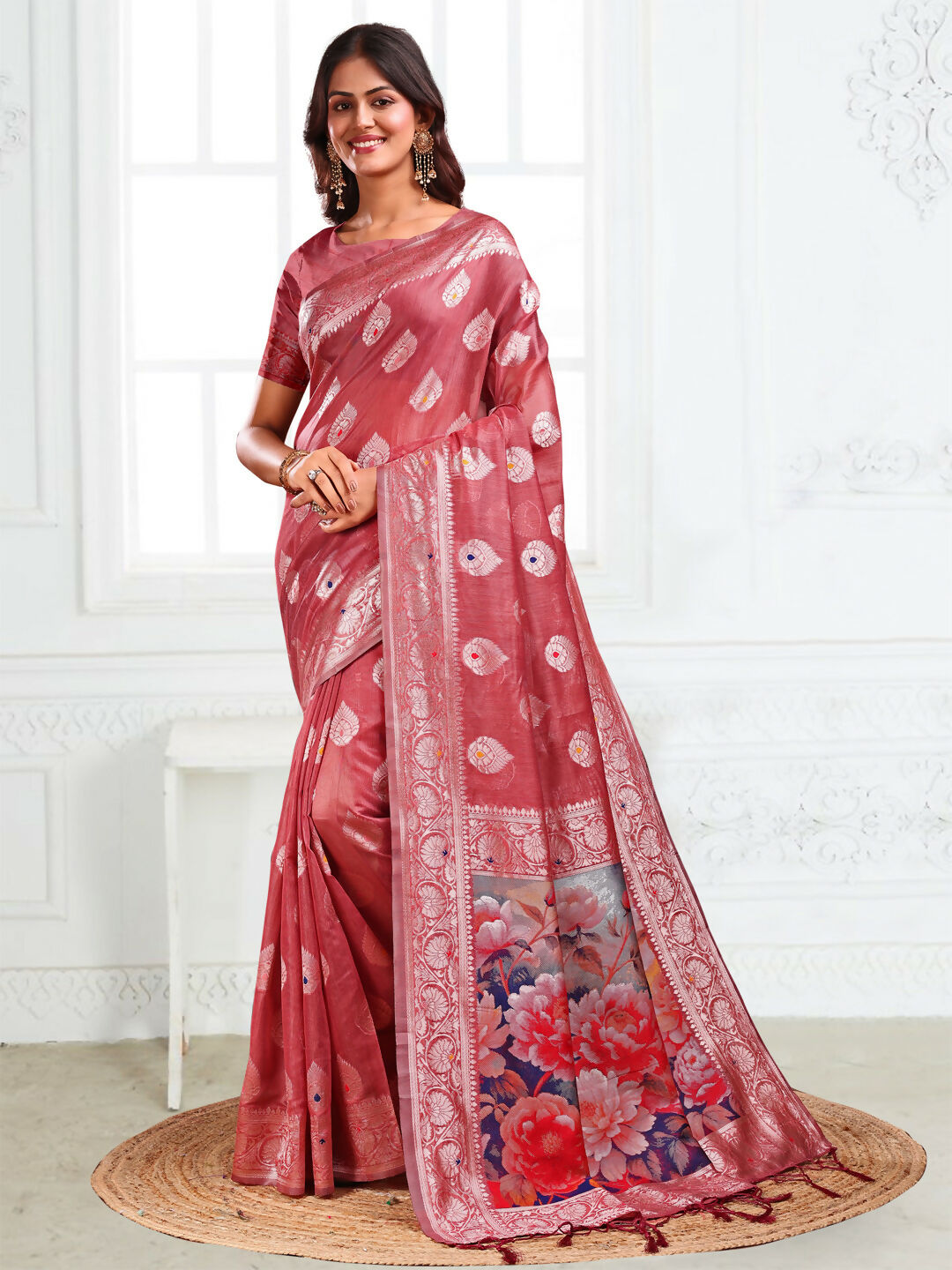 Astita Linen Cotton Rust Saree