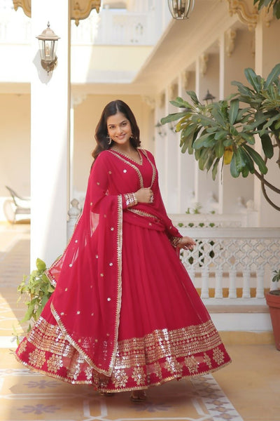 Aastha Fashion Women's Rani Pink Faux Georgette Sequins Embroidered Anarkali Dress with Dupatta - Distacart