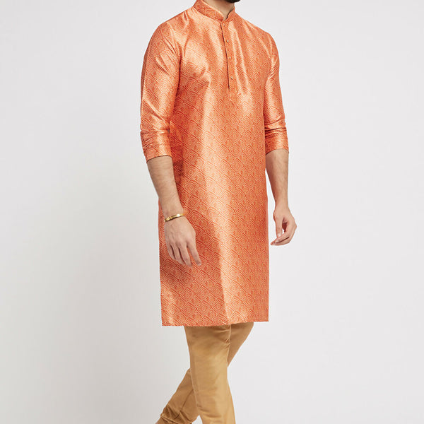 Ethnic India Orange Men's Kurta Bandhani Polyester - Distacart