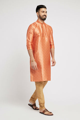 Ethnic India Orange Men's Kurta Bandhani Polyester - Distacart