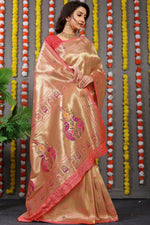 Thumbnail for Jyoti Fashion Women's Peach Paithani Silk Zari Woven Saree with Blouse - Distacart