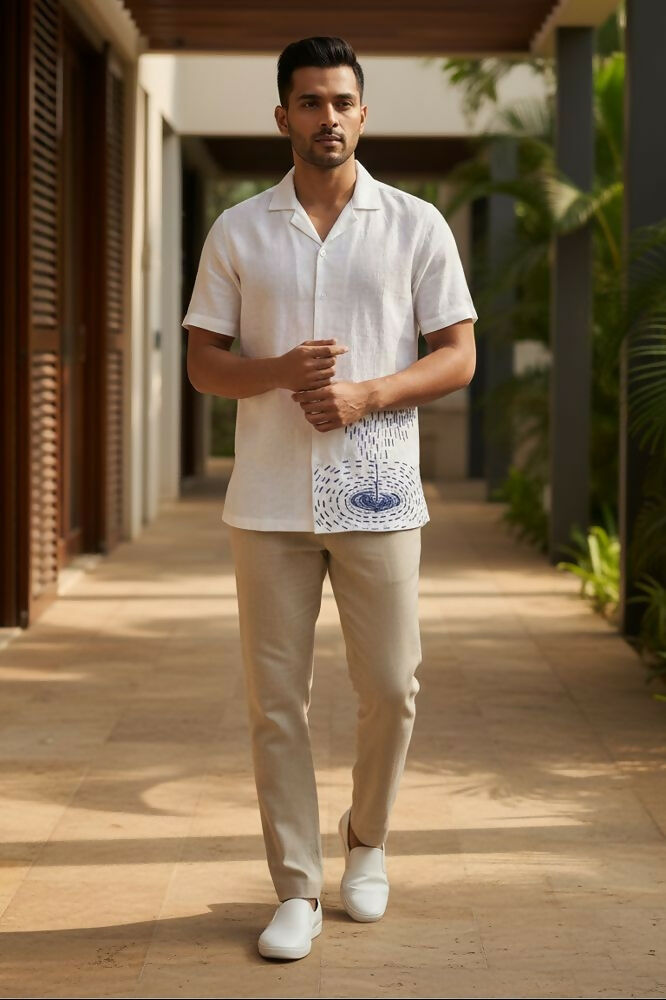 Nivra — White Embroidered Linen Shirt by Hilo Design - Dista