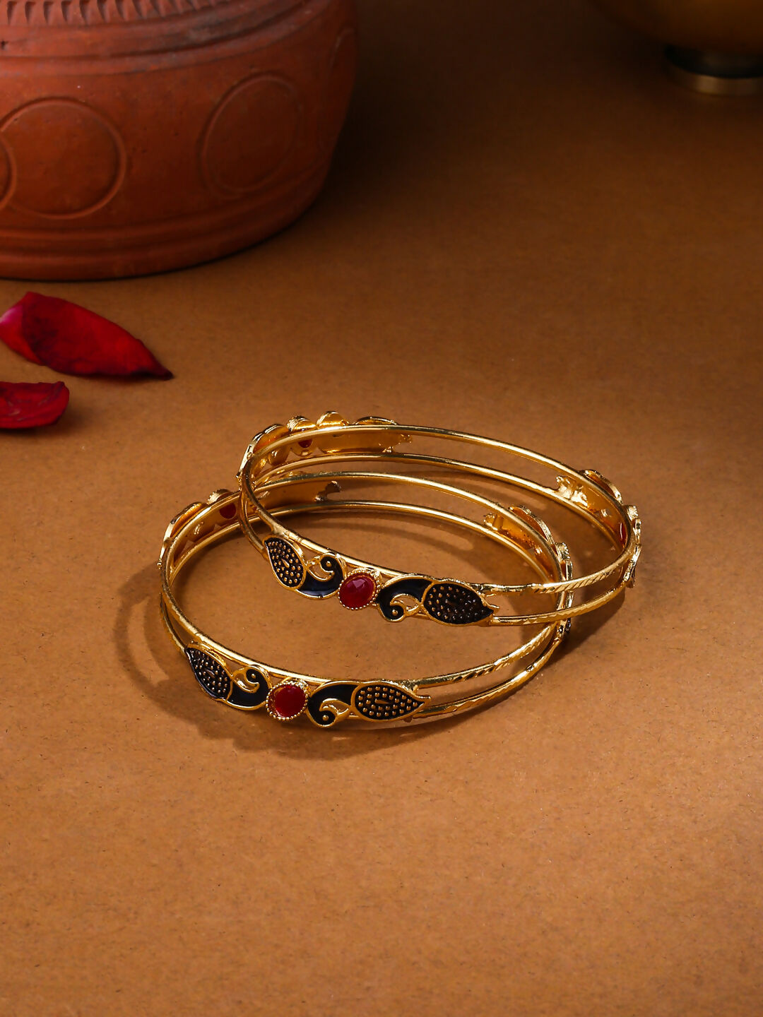 NVR Women Set of 2 Gold-Plated Traditional Daily Use Peacock Design Bangles - Distacart