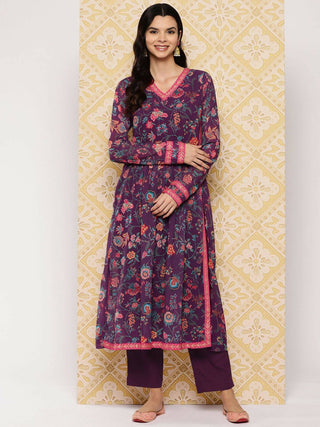 Ahalyaa Women's Traditional wear Kurta Set - Purple - Distacart