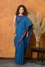 Thumbnail for Very Much Indian Handloom Pure Cotton Saree With Sleek Border - Daisy Blue - Distacart