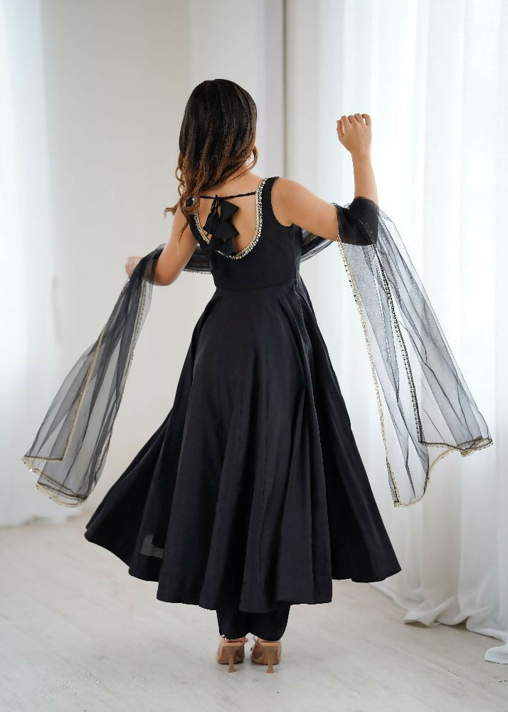 Joban Fashion Black Kurta Set Chanderi Sequence Embroidery Work