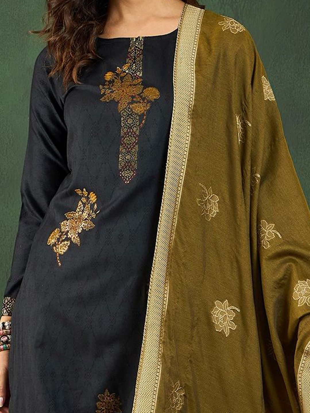 Sangria Self Designed Straight Kurta & Trousers With Dupatta - Distacart