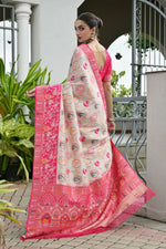 Thumbnail for Vishnu Weaves Women's Pink Banarasi Silk Patola Zari Woven Saree with Blouse