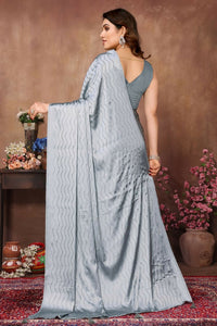 Thumbnail for Aafreen Partywear Designer Grey Rangoli Silk Fancy Saree - Distacart
