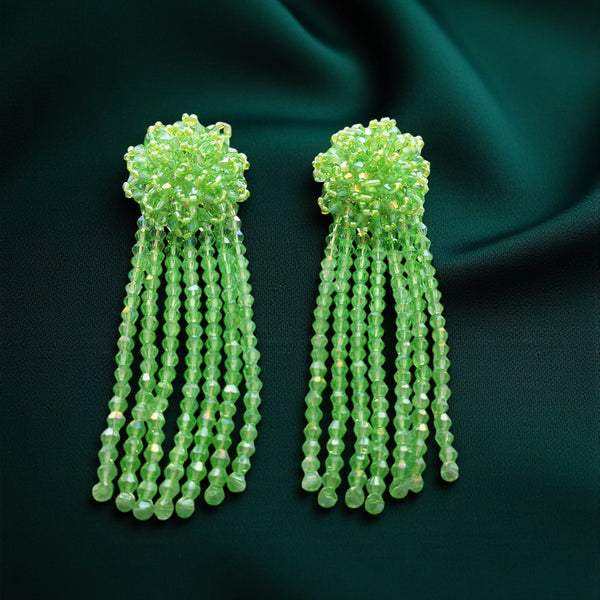 Inhanns Handmade Crystal Waterfall Earrings - Long - Pista Green Long Latkan - Distacart