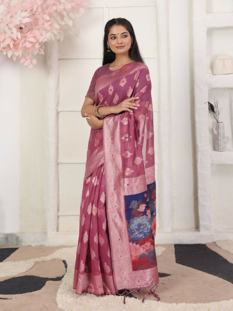 Astita Linen Cotton Pink Saree