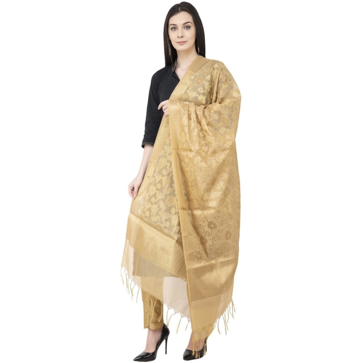 A R SILK VNS Jaal Fancy Dupatta Golden Color Dupatta or Chunni