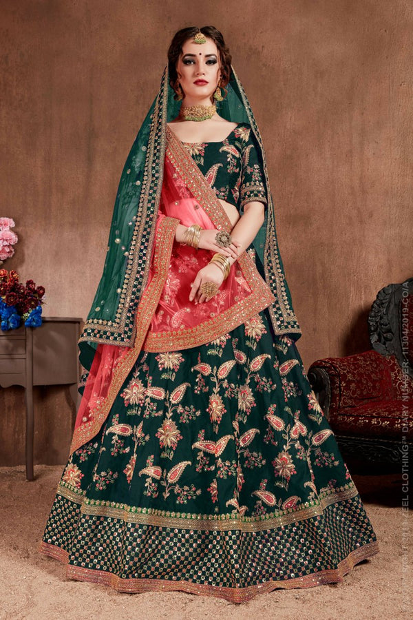 Buy Aastha Fashion Women's Ethnic Dark Green Colored Bridal Wear
