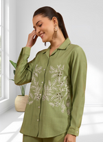 Thumbnail for Joban Fashion Green Silk Embroidered Readymade Cord Set - Distacart