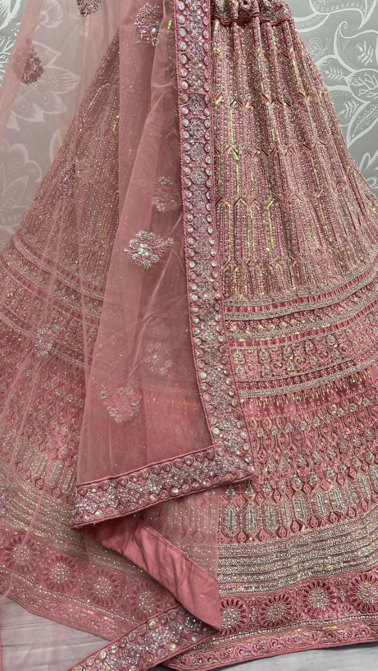 Jyoti Fashion Women's Pink Heavy Net Fancy Dori, Multi Thread, Rainbow Sequins and Diamond Work Wedding Lehenga Choli - Distacart