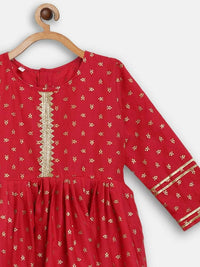 Thumbnail for Ahalyaa Red Crepe Gold Printed Kids Kurta Sharara Set For Girls - Distacart