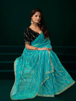 Thumbnail for Joban Fashion Turquoise Net Party Wear Sarees - Distacart