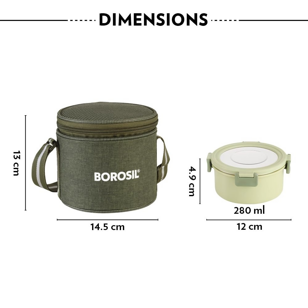 Borosil Glory Green Stainless Steel Lunch Box with Bag - Dista