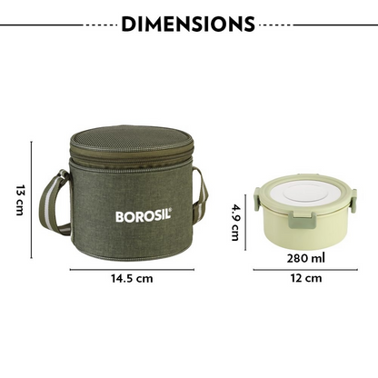 Borosil Glory Green Stainless Steel Lunch Box with Bag - Dista