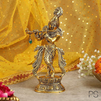 Thumbnail for Purestory Lord Krishna Metal Statues Playing Flute - Distacart