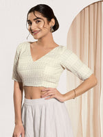 Thumbnail for Joban Fashion Off White Crochet Padded Blouse With V Neck Elbow Sleeves - Distacart