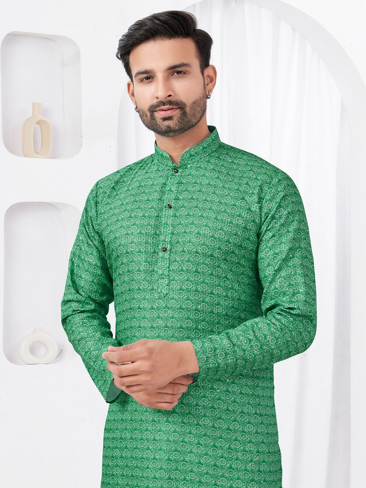 Joban Fashion Men's Rayon Cotton Green Printed Kurta Pyjama set - Distacart