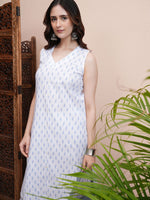 Thumbnail for Vishudh White Printed Straight Pure Cotton Kurta with Palazzos