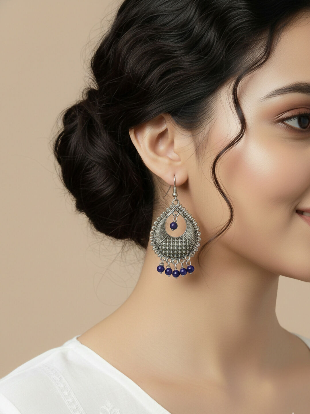 NVR Women German Silver Oxidised Chandbali Earrings - Distacart