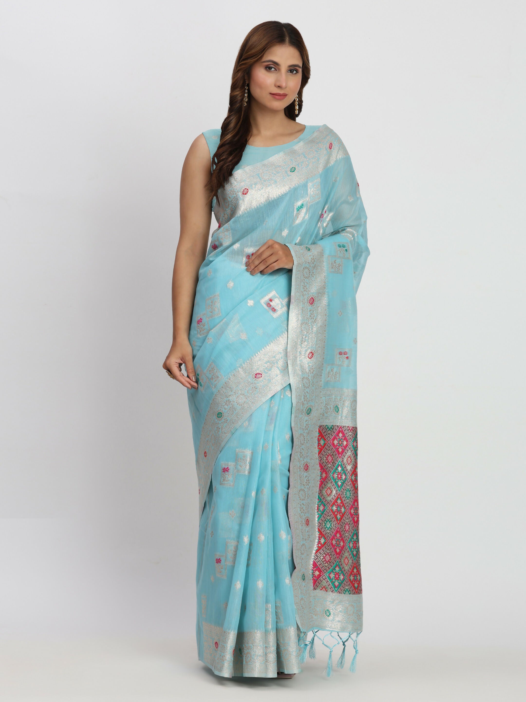 Astita Linen Cotton Sky Blue Saree