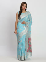 Thumbnail for Astita Linen Cotton Sky Blue Saree