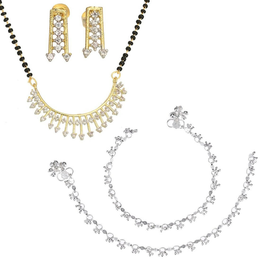 AanyaCentric Gold-plated Mangalsutra Pendant Earring Set & Silver Plated Anklet - Distacart