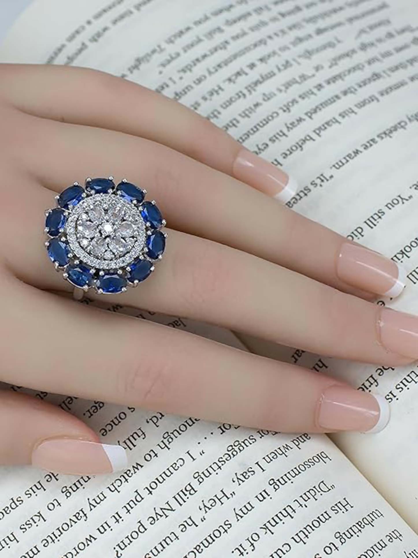 Joban Fashion Navy Blue Brass Adjustable Ring