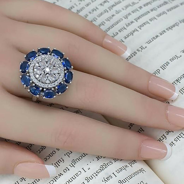Joban Fashion Navy Blue Brass Adjustable Ring - Distacart