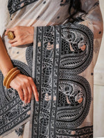 Thumbnail for Astita Linen Cotton Black & Cream Saree