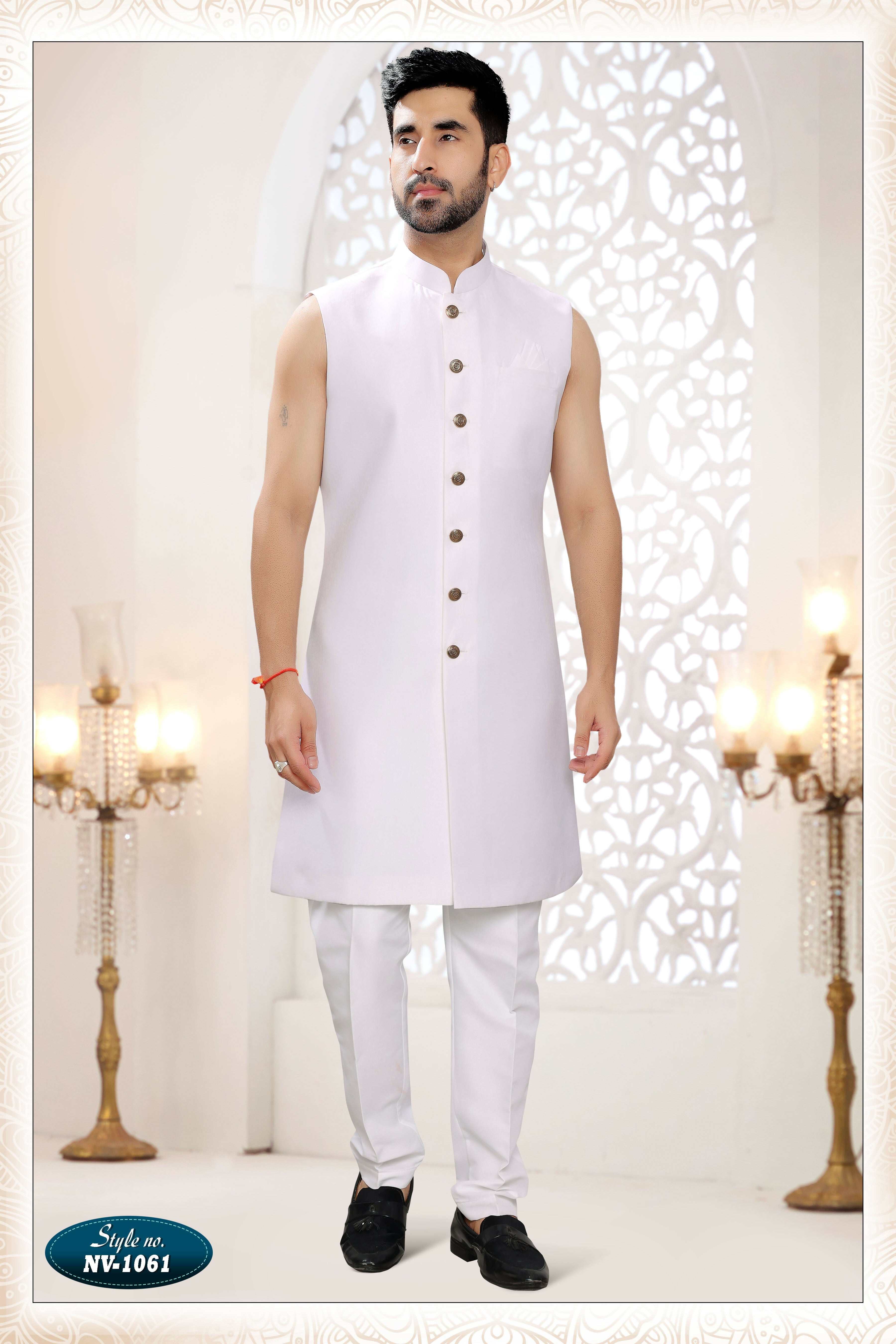 Joban Fashion Men's White Straight Silk Thread And Sequence Embroidery All Over 3 Pc Kurta Set - Distacart